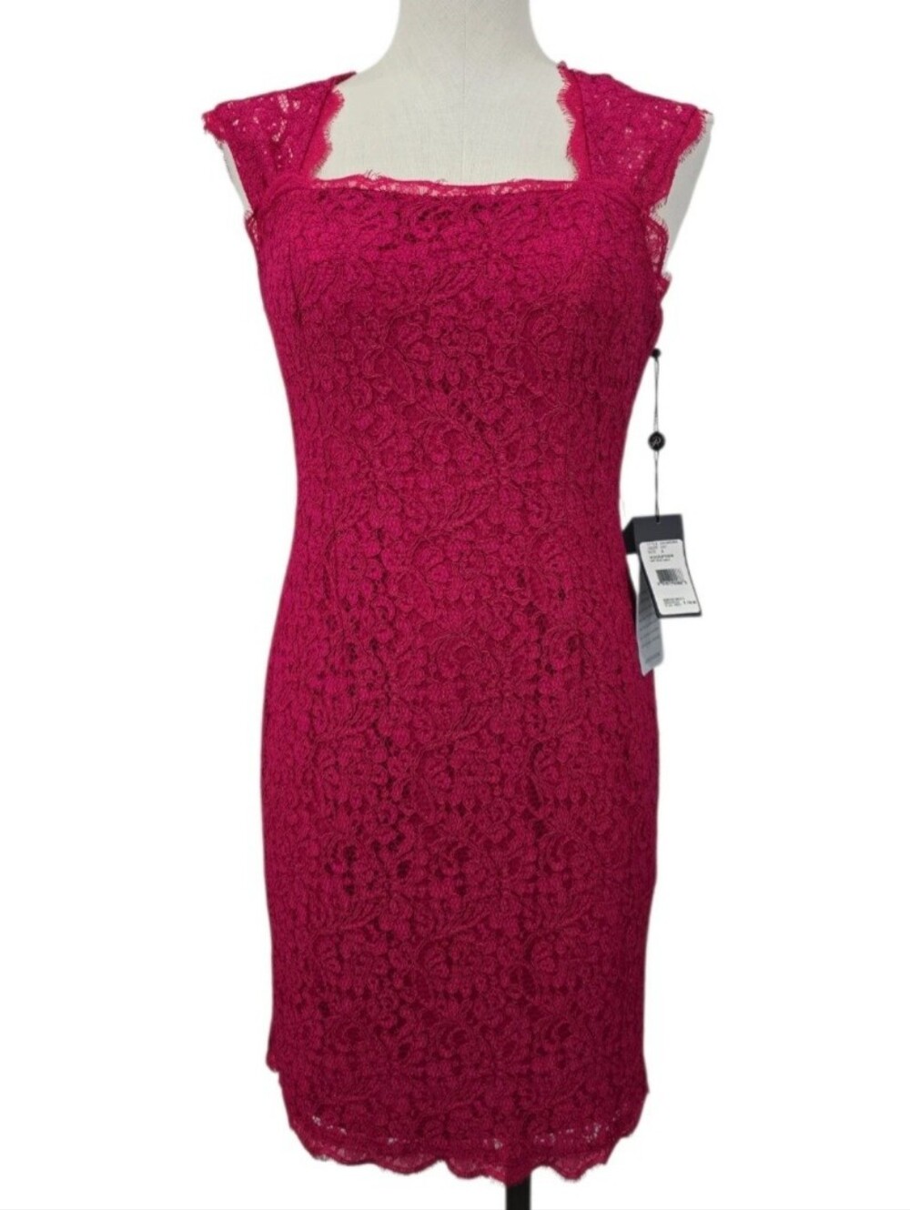 Adrianna Papell Deep Pink Lace Sheath Dress Keyhole Back Cocktail Party Sz 8 NWT
